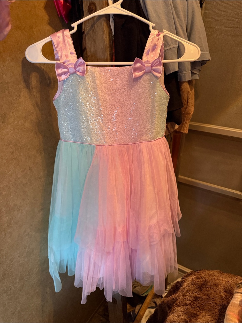 Girls Pastel Sequin & Tulle Dress - Pink and Light Blue- Size 6